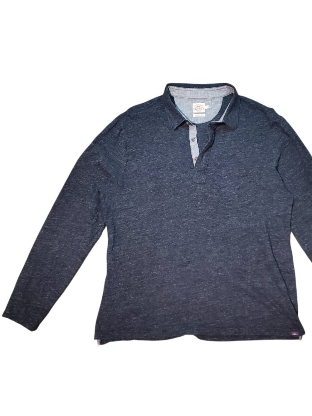 Faherty Luxe Solid Heather Flint Black Long Sleeve Pocket Polo Shirt Mens Large